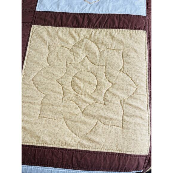 Vintage Hand made Quilt Cross Stitch Coverlet Floral Brown Yellow Moroccan Orang - Picture 8 of 16